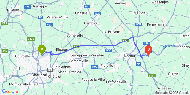 Map: Charleroi Airport Brussels South (CRL) to Loyers
