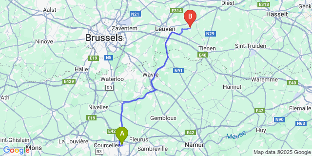 Map: Charleroi Airport Brussels South (CRL) to Lubbeek