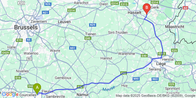 Map: Charleroi Airport Brussels South (CRL) to Lutselus