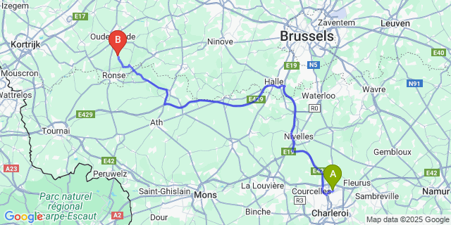 Map: Charleroi Airport Brussels South (CRL) to Maarkedal