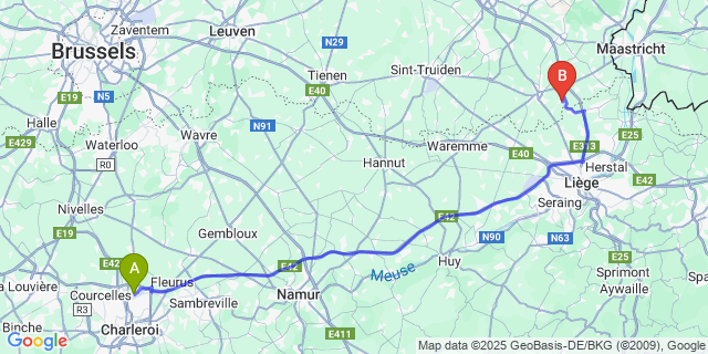 Map: Charleroi Airport Brussels South (CRL) to Mal