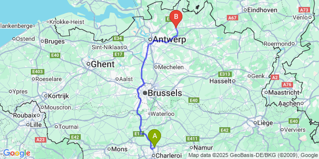 Map: Charleroi Airport Brussels South (CRL) to Malle