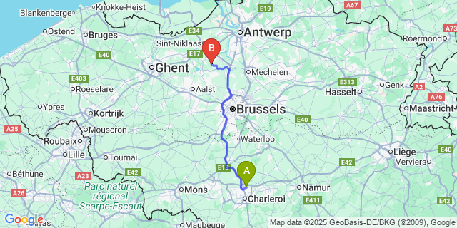 Map: Charleroi Airport Brussels South (CRL) to Mariekerke