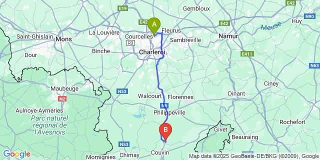 Map: Charleroi Airport Brussels South (CRL) to Mariembourg