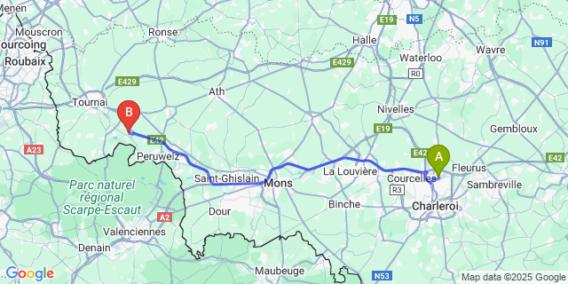 Map: Charleroi Airport Brussels South (CRL) to Maubray