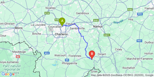 Map: Charleroi Airport Brussels South (CRL) to Maurenne