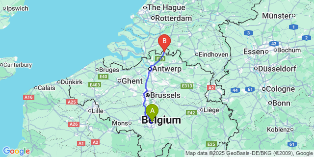 Map: Charleroi Airport Brussels South (CRL) to Meer