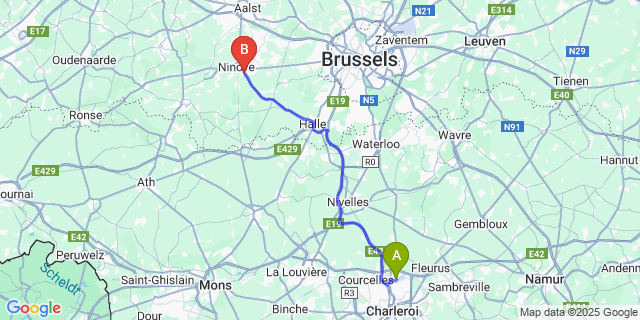 Map: Charleroi Airport Brussels South (CRL) to Meerbeke