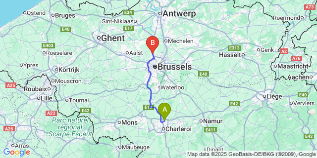 Map: Charleroi Airport Brussels South (CRL) to Meise