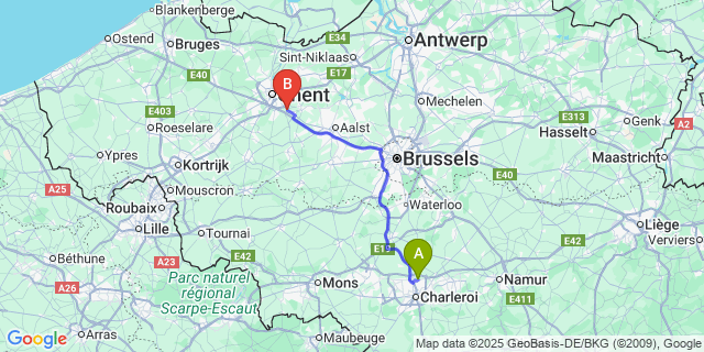 Map: Charleroi Airport Brussels South (CRL) to Melles
