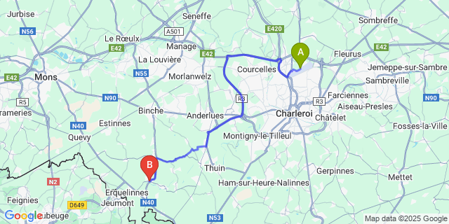 Map: Charleroi Airport Brussels South (CRL) to Merbes-le-Château