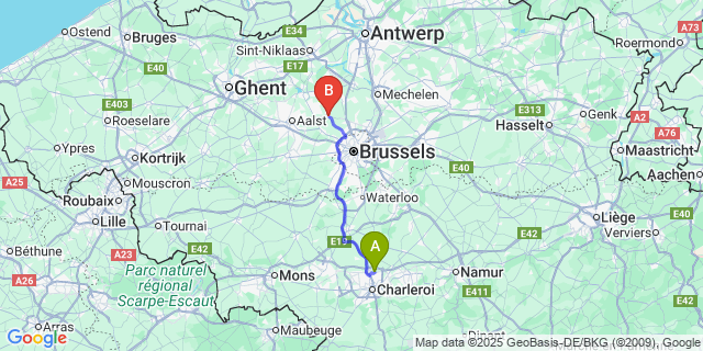 Map: Charleroi Airport Brussels South (CRL) to Merchtem
