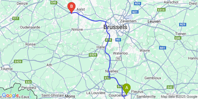 Map: Charleroi Airport Brussels South (CRL) to Mere