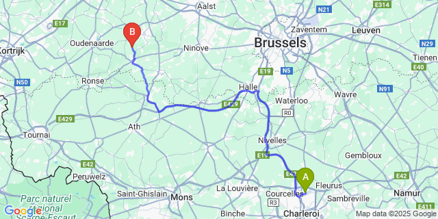 Map: Charleroi Airport Brussels South (CRL) to Michelbeke