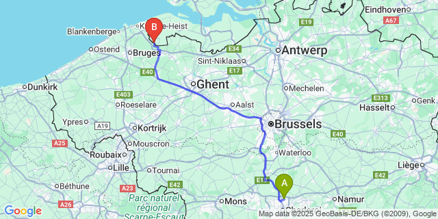 Map: Charleroi Airport Brussels South (CRL) to Middelburg