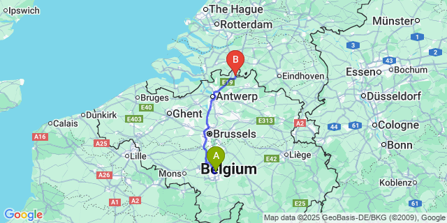 Map: Charleroi Airport Brussels South (CRL) to Minderhout