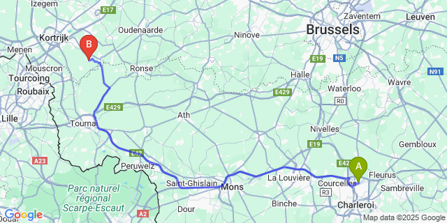 Map: Charleroi Airport Brussels South (CRL) to Moen