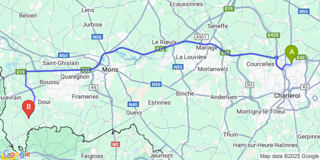 Map: Charleroi Airport Brussels South (CRL) to Montignies-Sur-Roc