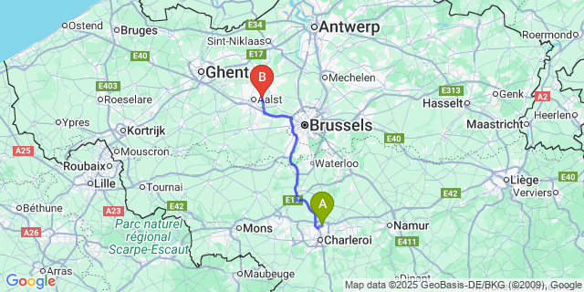 Map: Charleroi Airport Brussels South (CRL) to Moorsel