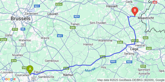 Map: Charleroi Airport Brussels South (CRL) to Mopertingen