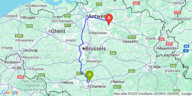 Map: Charleroi Airport Brussels South (CRL) to Morkhoven