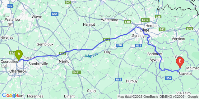 Map: Charleroi Airport Brussels South (CRL) to Moulin de Ruy