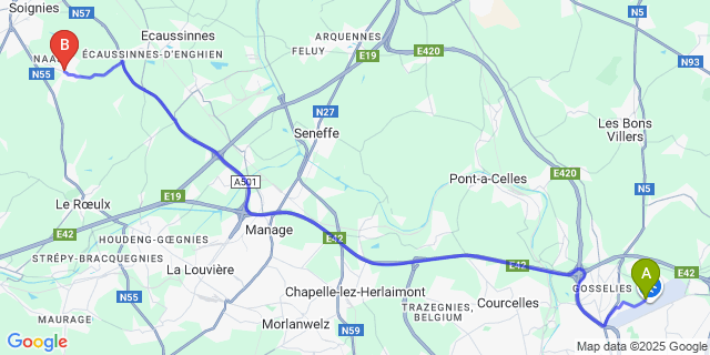 Map: Charleroi Airport Brussels South (CRL) to Naast