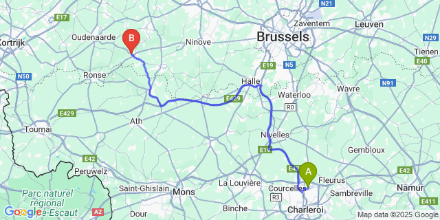 Map: Charleroi Airport Brussels South (CRL) to Nederbrakel