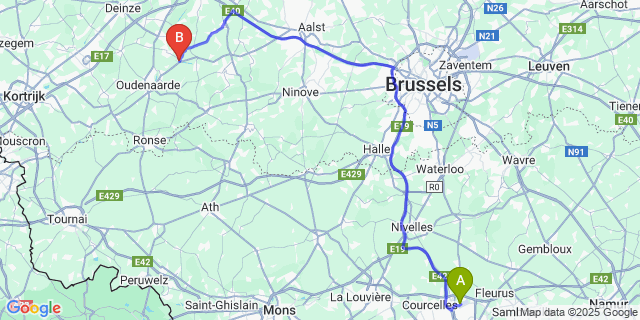 Map: Charleroi Airport Brussels South (CRL) to Nederzwalm-Hermelgem