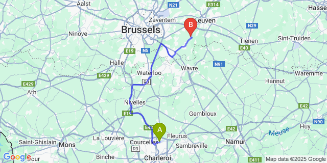 Map: Charleroi Airport Brussels South (CRL) to Neerijse