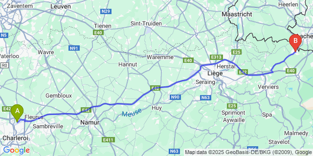 Map: Charleroi Airport Brussels South (CRL) to Neu-Moresnet