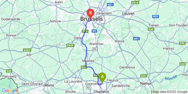 Map: Charleroi Airport Brussels South (CRL) to Numa | Lief, Brussels