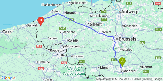 Map: Charleroi Airport Brussels South (CRL) to Oeren