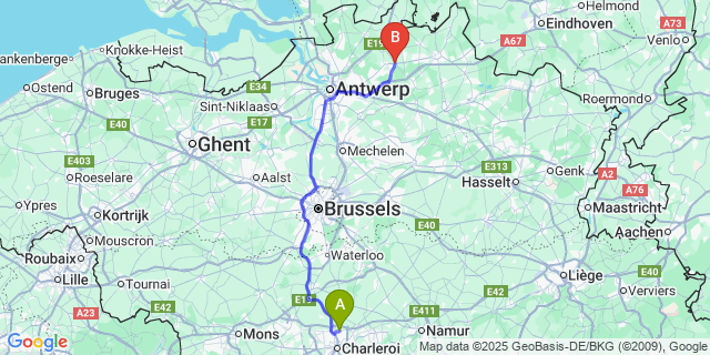 Map: Charleroi Airport Brussels South (CRL) to Oostmalle