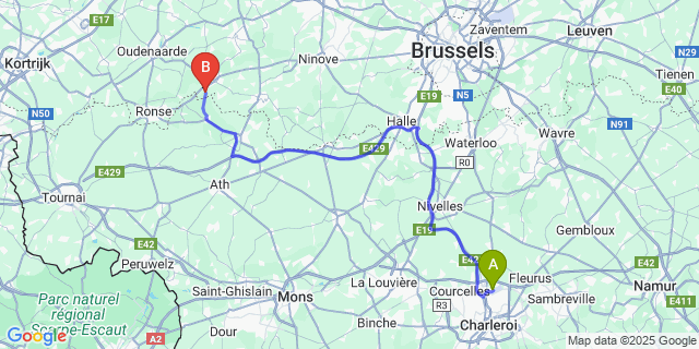 Map: Charleroi Airport Brussels South (CRL) to Opbrakel