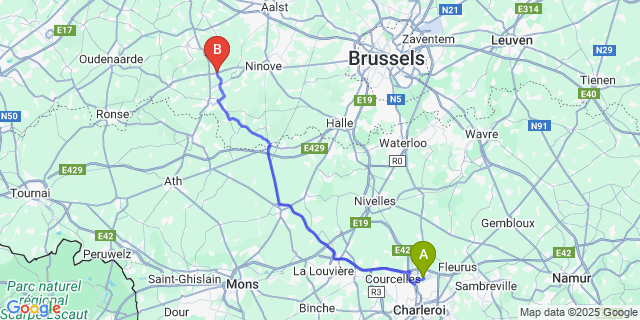 Map: Charleroi Airport Brussels South (CRL) to Ophasselt