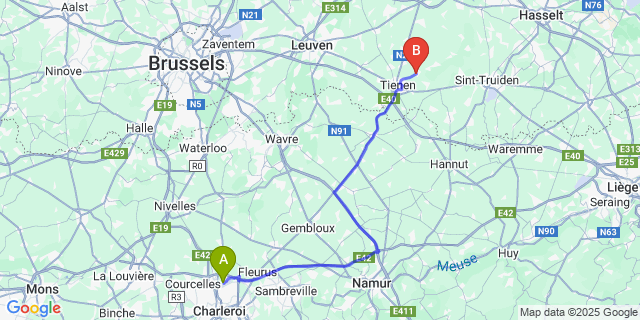 Map: Charleroi Airport Brussels South (CRL) to Oplinter