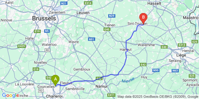 Map: Charleroi Airport Brussels South (CRL) to Ordingen