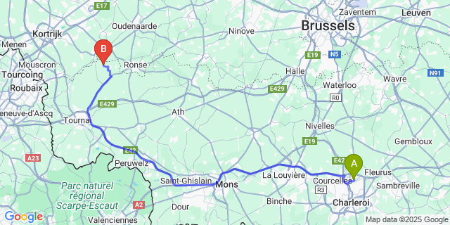 Map: Charleroi Airport Brussels South (CRL) to Orroir