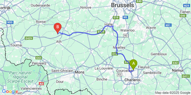 Map: Charleroi Airport Brussels South (CRL) to Ostiches