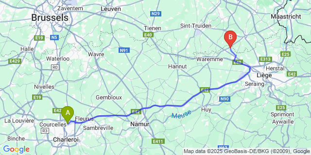 Map: Charleroi Airport Brussels South (CRL) to Otrange