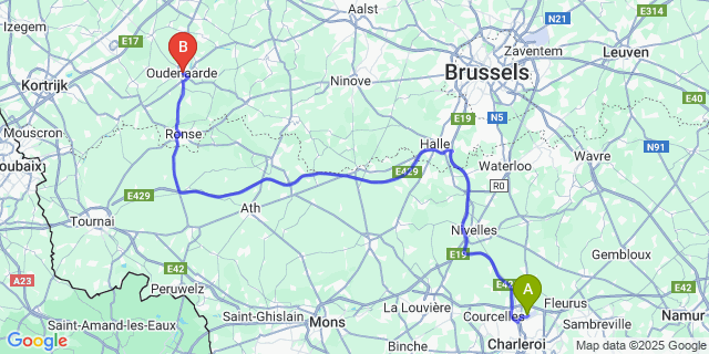 Map: Charleroi Airport Brussels South (CRL) to Oudenaarde
