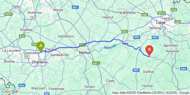 Map: Charleroi Airport Brussels South (CRL) to Ouffet