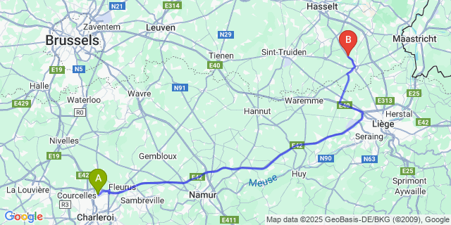 Map: Charleroi Airport Brussels South (CRL) to Overrepen