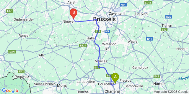 Map: Charleroi Airport Brussels South (CRL) to Pamel