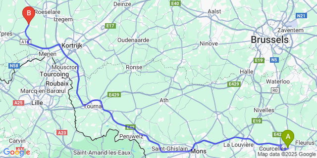 Map: Charleroi Airport Brussels South (CRL) to Passendale