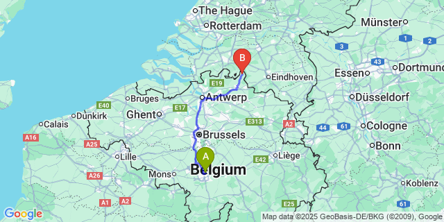 Map: Charleroi Airport Brussels South (CRL) to Poppel