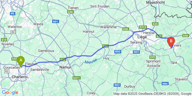 Map: Charleroi Airport Brussels South (CRL) to Purgatoire