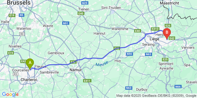 Map: Charleroi Airport Brussels South (CRL) to Queue-Du-Bois