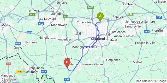 Map: Charleroi Airport Brussels South (CRL) to Ragnies